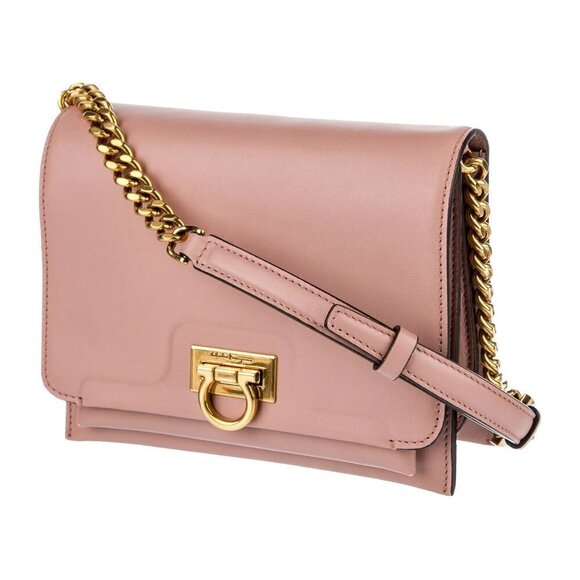 New SALVATORE FERRAGAMO Gancini Square Trifolio Flap Leather Shoulder Handbag - Picture 4 of 7